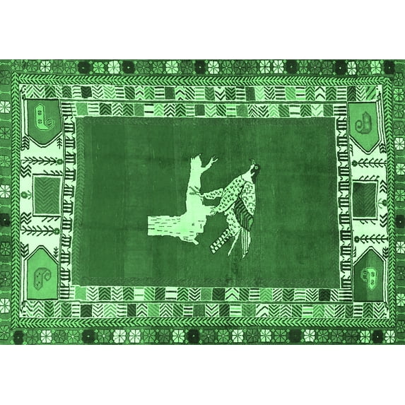 Ahgly Company Indoor Rectangle Persian Emerald Green Traditional Area Rugs, 2' x 5'