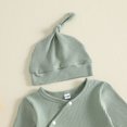 thumbnail image 3 of Cjfdfy Newborn Baby Boy Girl Footed Romper Outfit Solid Color Ribbed Long Sleeve Side Snaps Jumpsuit With Hat Infant Cute Coming Home Fall Winter Outfit 0-6 Months, 3 of 6