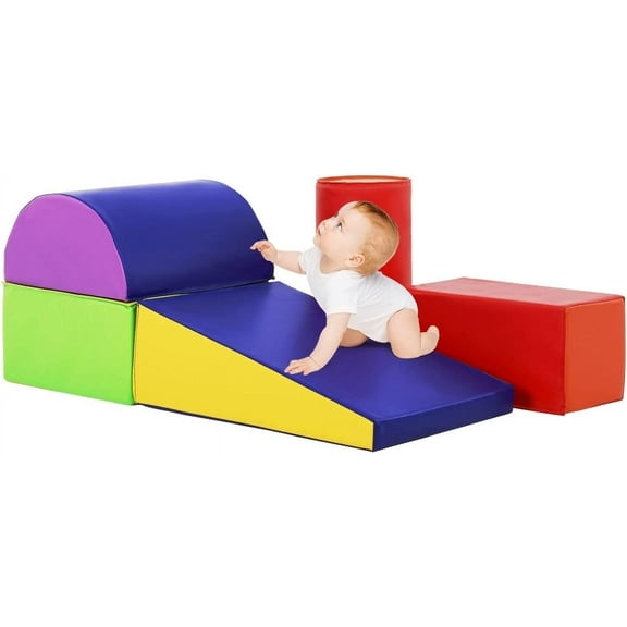 QRKD Climbing Toys for Toddlers 5 Piece Corner Foam Climbing Blocks Set with Soft Foam and Strong Structure for Babies 1-3 Crawling and Sliding Activity Play Indoor (CM, 5 Piece)