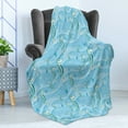 thumbnail image 4 of Aqua Soft Flannel Fleece Blanket, Cartoon Style Abstract Waves Underwater Life Theme Sea Horse Starfishes, Cozy Plush for Indoor and Outdoor Use, 70" x 90", Pale Blue Teal Eggshell, by Ambesonne, 4 of 5