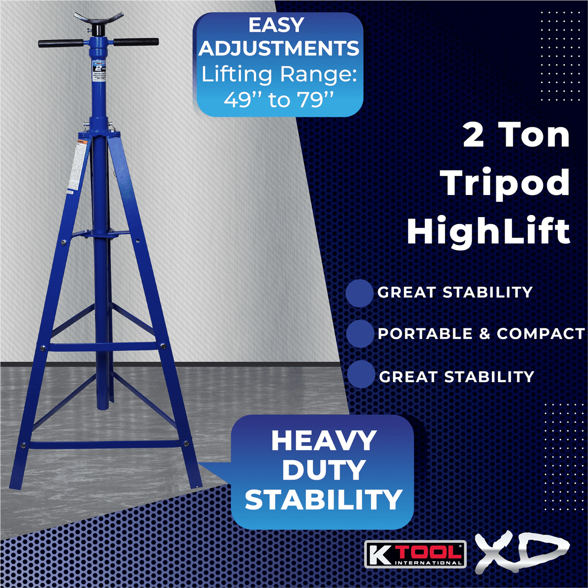 K Tool XD61002 2 Ton Under Hoist Tripod Stand, Adjustable K Tool XD61002 2 Ton Under Hoist Tripod Stand, Adjustable