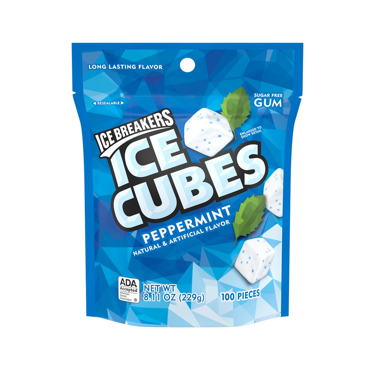 ICE BREAKERS ICE CUBES Peppermint With Cooling Crystals, Made with Xylitol Sugar Free Chewing Gum Pouch, 8.11 oz (100 Pieces)