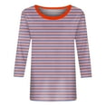 thumbnail image 5 of Dndkilg 3/4 Length Sleeve Shirts Women Elbow Crew Neck Fited T Shirts Petite Striped Slim Fit Cute Summer Tops and Blouses Plus Size, 5 of 5