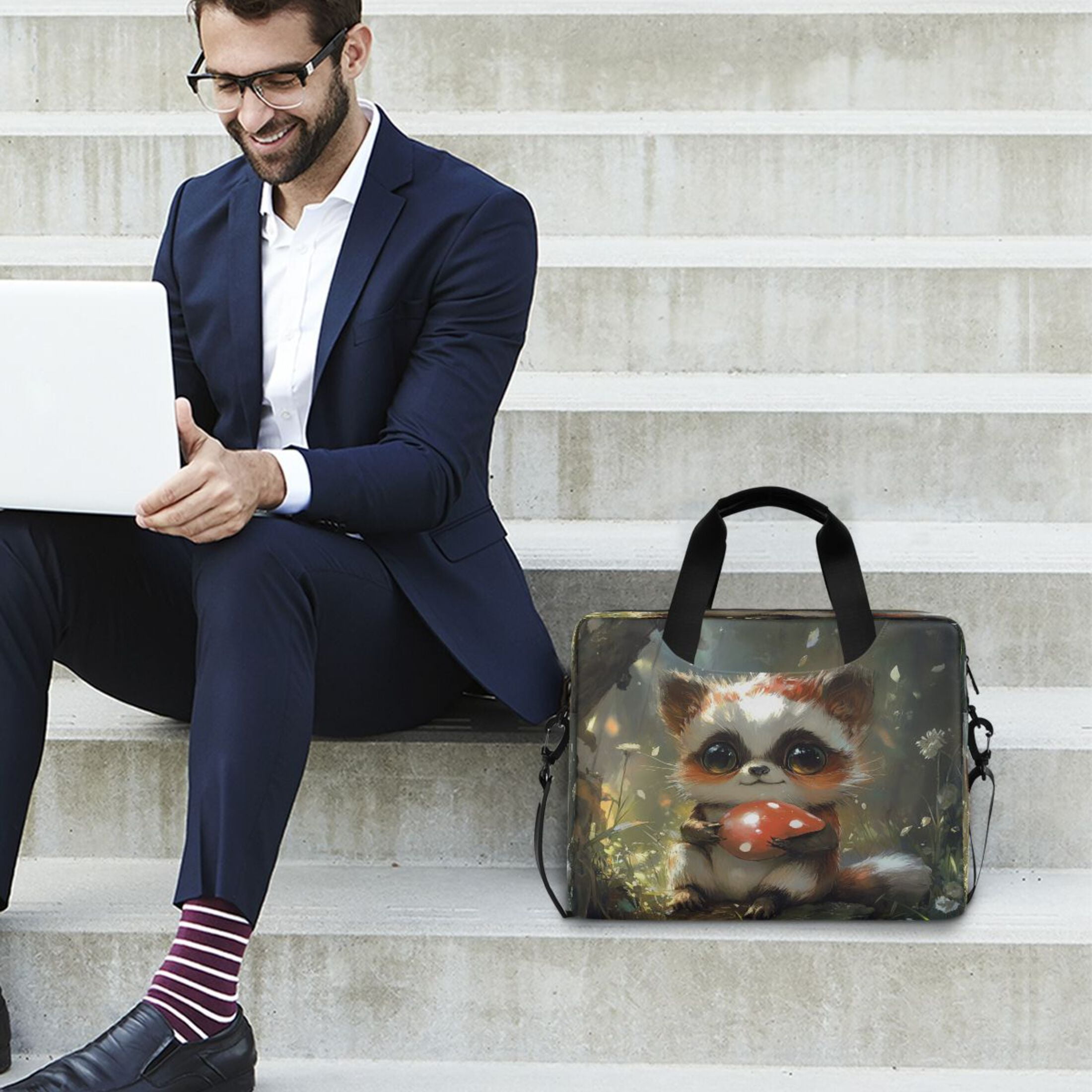 Laptop Bag Laptop Briefcase 15.7 x 3 x 11.8 Inches Laptop Bag Briefcases Laptop Storage Travel Laptop Bag Work Laptop Bag A Cartoon Raccoon