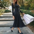 thumbnail image 3 of Fesfesfes Dresses for Women Solid Color Knitted Long Sleeve Party Dress Round Neck Bottoming Pleated Dress, 3 of 7