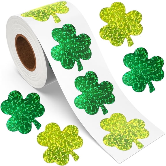 Yippzo St Patricks Day Stickers, Shamrock Stickers Roll, Sparkly St. Patrick's Day Saint Patricks Day's Lucky Clover Self-Adhesive Laser Seal Labels Decor