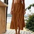 thumbnail image 4 of Womens Elastic High Waist Tiered Ruffle Midi Skirt Front Split Button Down Solid Boho Long Skirt for Summer Casual Wear Brown S(S), 4 of 7