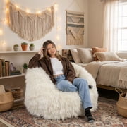 Big Joe Milano Bean Bag Chair, Ivory Shag, Soft Faux Fur, 2.5 feet