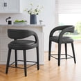 thumbnail image 2 of Counter Stool Chair, Black, Vegan Leather, Bar Pub Cafe Bistro Dining Kitchen Hospitality Restaurant, Modern Contemporary HB35927, 2 of 10