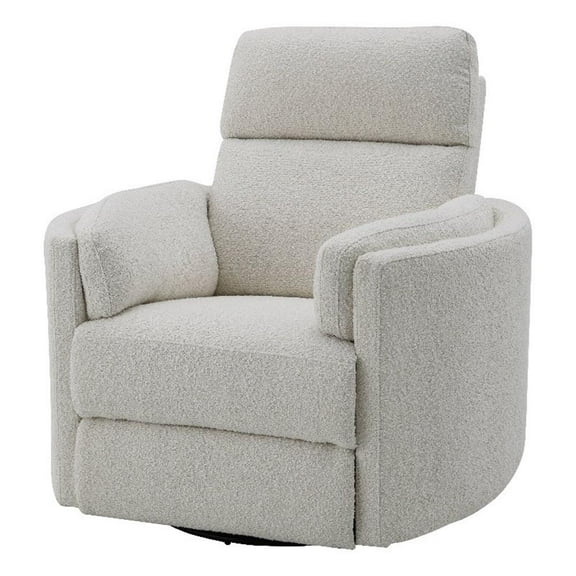 Bowery Hill Boucle Fabric Upholstered Swivel Glider Recliner in Beige