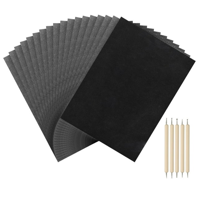 Unique Bargains Ensemble de Papier Carbone A4 Graphite Transfert Papier de Copie avec Stylet Embossé Noir 50 Feuilles