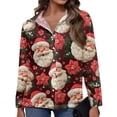 thumbnail image 5 of WTOBBY Women's Christmas Print Casual Half Open Collar Long Sleeve Shirt, Holiday Themed Blouse for Seasonal Outfits and Christmas Parties,Hot Pink XL, 5 of 6