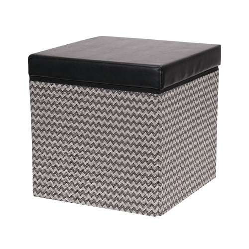 Household Essentials Square Storage Ottoman with Padded Seat, Black