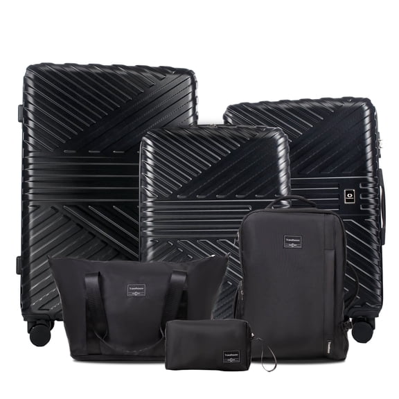 Travelhouse 6 Piece Luggage Set Hardshell Lightweight Suitcase with Carry On Backpack Duffel Bag and Packing Cube.Black