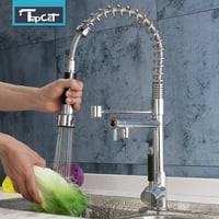 Modern Chrome Finish Pull Out Spring Kitchen Faucet Rotating Spout Sink Mixer Tap