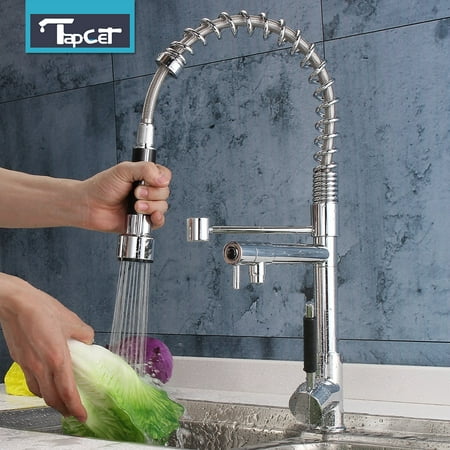 Modern Chrome Finish Pull Out Spring Kitchen Faucet Rotating Spout Sink Mixer