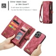 thumbnail image 6 of Dteck Detachable Wallet Case for iPhone 15 Pro,Multi-Functional Premium PU Leather Zipper Purse Cover Shockproof Rubber Card Slots & Removable Magnetic Case with Strap,Red, 6 of 6
