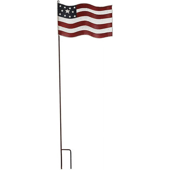 Patriotic Rustic Metal Yard Garden Stake, Small American Flag US Garden Flag 4th of July Decoration Stars and Stripes Design 7"x12"