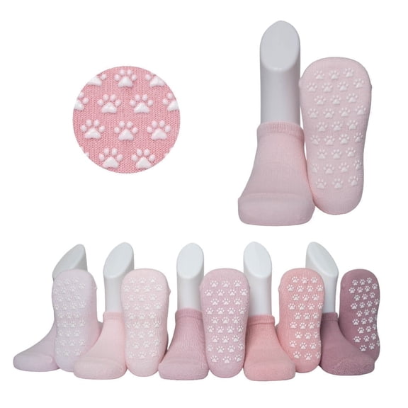 Toddler Grip Socks – 5 Pack Non Slip Baby Socks for Girls & Boys Ages 1–3 Years | Anti Skid Cotton | Red Mandarin | Pink