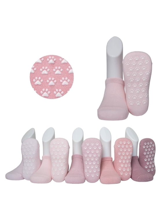 Toddler Grip Socks 5 Pack Non Slip Baby Socks for Girls & Boys Ages 13 Years | Anti Skid Cotton | Red Mandarin | Pink