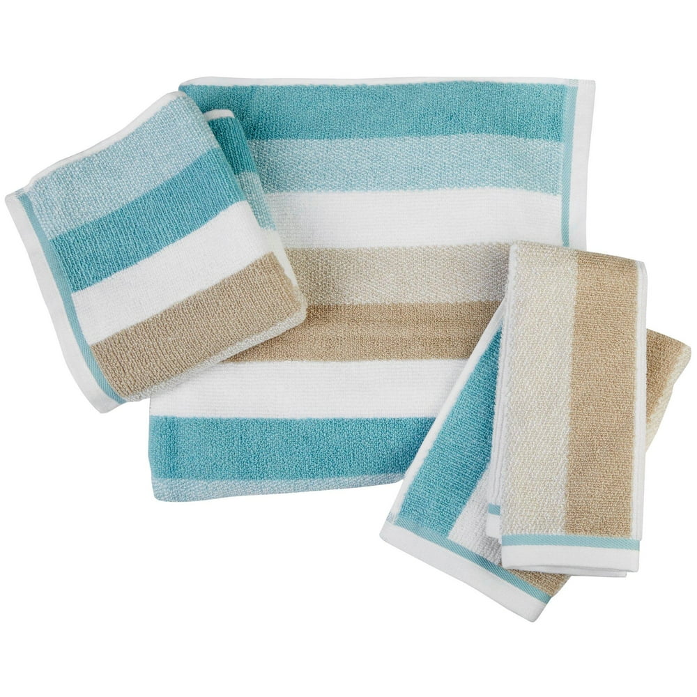 Caro Home Dana Stripe Towel Collection Bath Towel Blue/beige/white