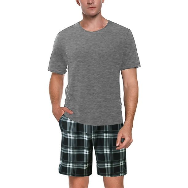 WILLBEST Pijama Corto Informal para Hombre, Moda para Hombre, Cuello Redondo, Color Liso, Manga Corta, A Cuadros, para Uso Doméstico