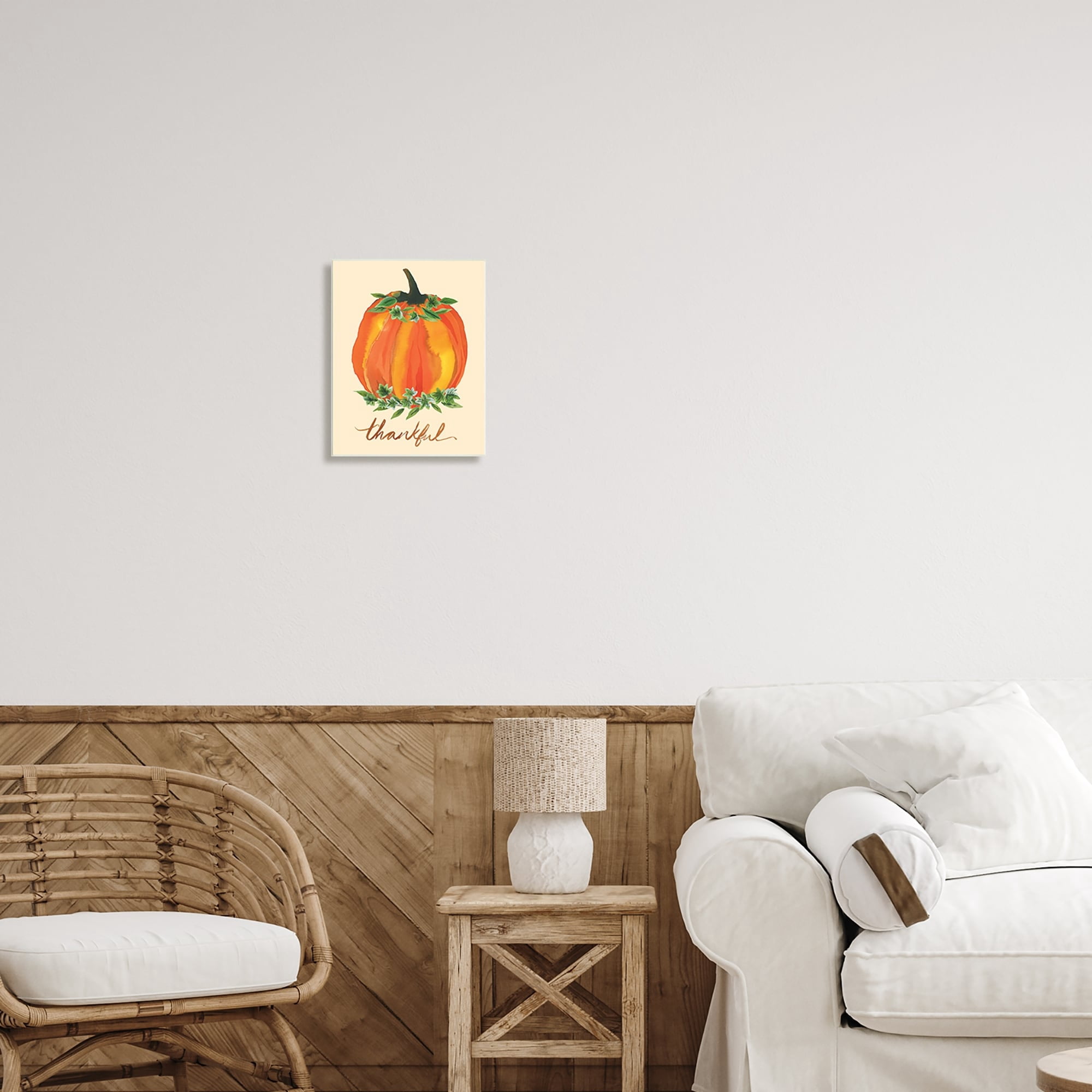 Stupell Industries Thankful Orange Pumpkin Leaf Botanicals Autumn Plants Graphic Art Unframed Art Print Wall Art, Design by Heather McLaughlin