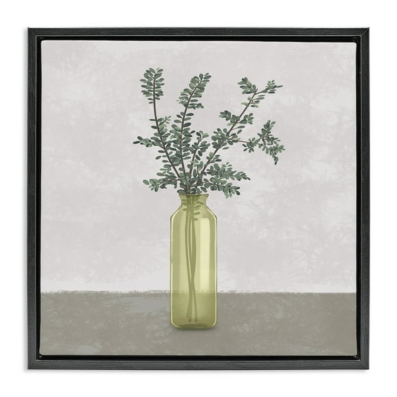 Stupell Industries Plant in Vase Neutral Grey Design Botanical & Floral Painting Black Floater Framed Canvas Art Print Wall Art, 18 x 18
