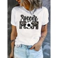thumbnail image 1 of Camiseta con estampado gráfico de mamá futbolera: camiseta informal de cuello redondo y manga corta, tejido de punto de algodón con elastano, estampado geométrico de leopardo, cómoda y de elasticidad, 1 of 6