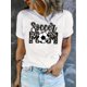 thumbnail image 1 of Camisetas de manga corta para mujer, cuello redondo, estampado floral, ajuste holgado, para verano, otoño 2025Soccer Mom Graphic Print T-Shirt - Casual Crew Neck Short Sleeve Top, Polyester Knit Fab, 1 of 6