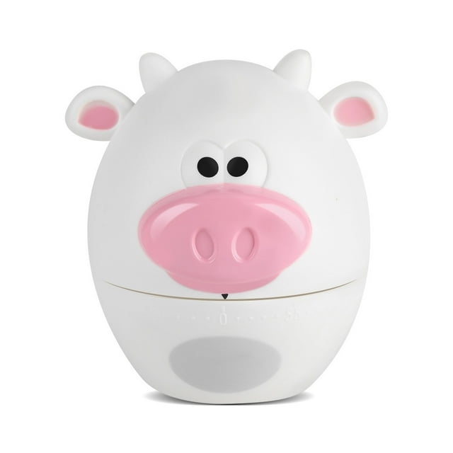 Mechanical Cute Animal Shapes Kitchen Timer, Cute Cartoon Kitchen Timer Mechanical 55 Minutes Baking Timer Cooking Supplies (Cow-White)
