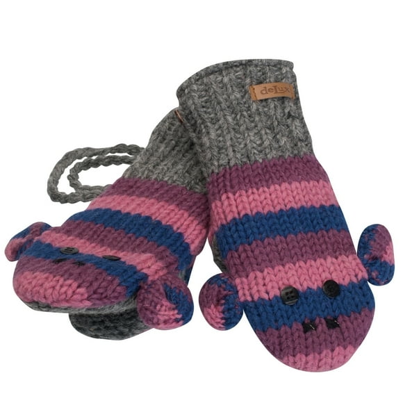 Sock Monkey Violet à Rayures Mitaines Tricotées pour Enfants - OS