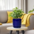 thumbnail image 4 of Ordivic 5 inch Round Blue Ceramic Planter with Drainage Hole & Saucer, Small Flower Pot for Succulents Cacti Mini Bonsai Indoor Home Office Decor, 4 of 7