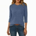 thumbnail image 4 of T-Shirt Décontracté pour Femme à Col Rond, Rayé Givré, Couleur Unie, Manches Trois-Quarts, pour un Confort et un Style au Quotidien, 4 of 7