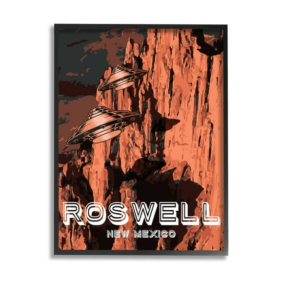 Stupell Industries Roswell New Mexico Desert UFOs Travel & Places Painting Black Framed Art Print Wall Art