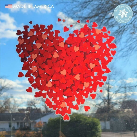 Window Flakes Reusable Valentine Decoration Heart of Hearts Vinyl Window Cling (Peel & Cling). Made in America. (Medium)