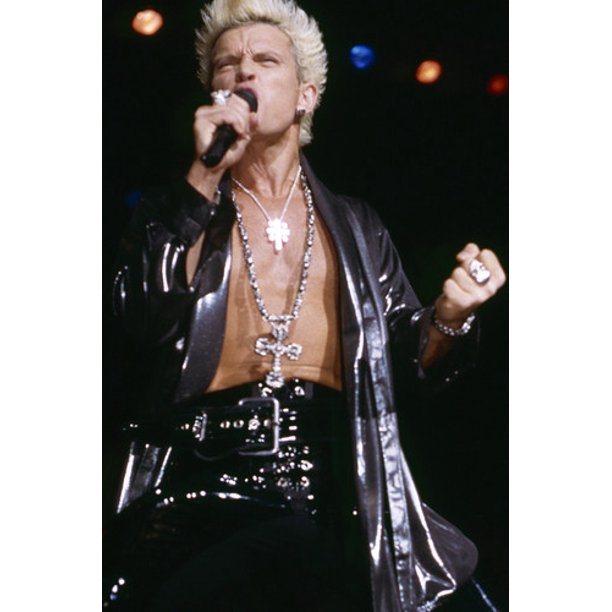 Billy Idol 1980's in concert wearing black open leather jacket 24x36