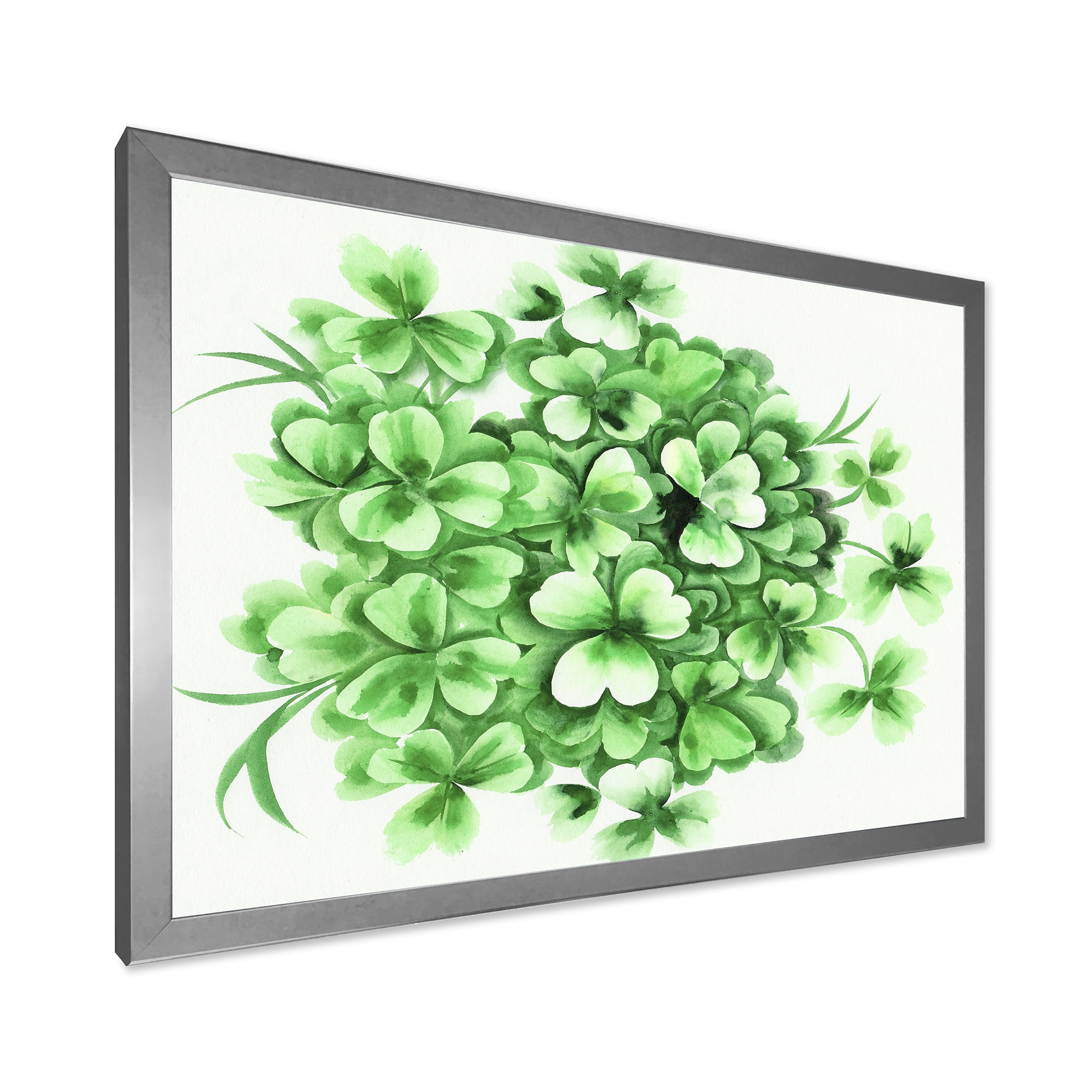 Designart 'Green Vintage Leaves of Shamrock' Traditional Framed Art Print