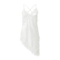 thumbnail image 7 of Women's Lace Embellished Tops Satin Spaghetti Strap Deep V Neck Tank Top Asymmetrical Hem Soft Daily Going Out Summer Camisole, #02 Beige, XL, 7 of 7