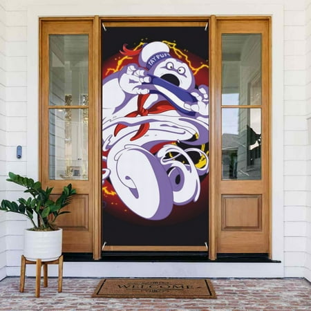 Ghostbusters Stay Puft Cartoon Door Cover Decorated Banner Tapestry Home Decoration Holiday Party Supplies Door Banner Porch Sign Banner 72.8 x 35.4 Inch
