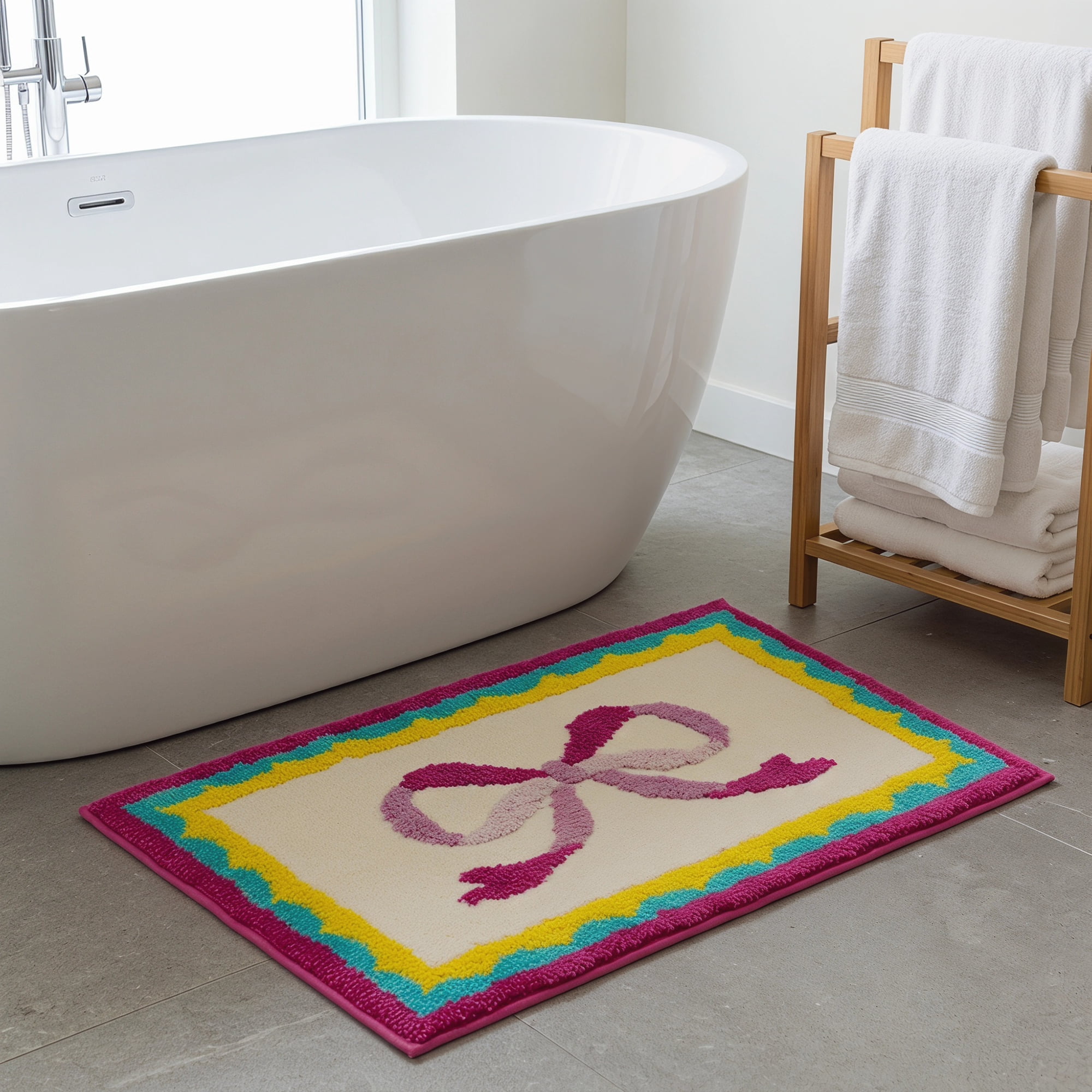 Unique Bargains Aesthetic Printed Soft Absorbent Shaggy Bath Mat Rose Pink 32" x 20"