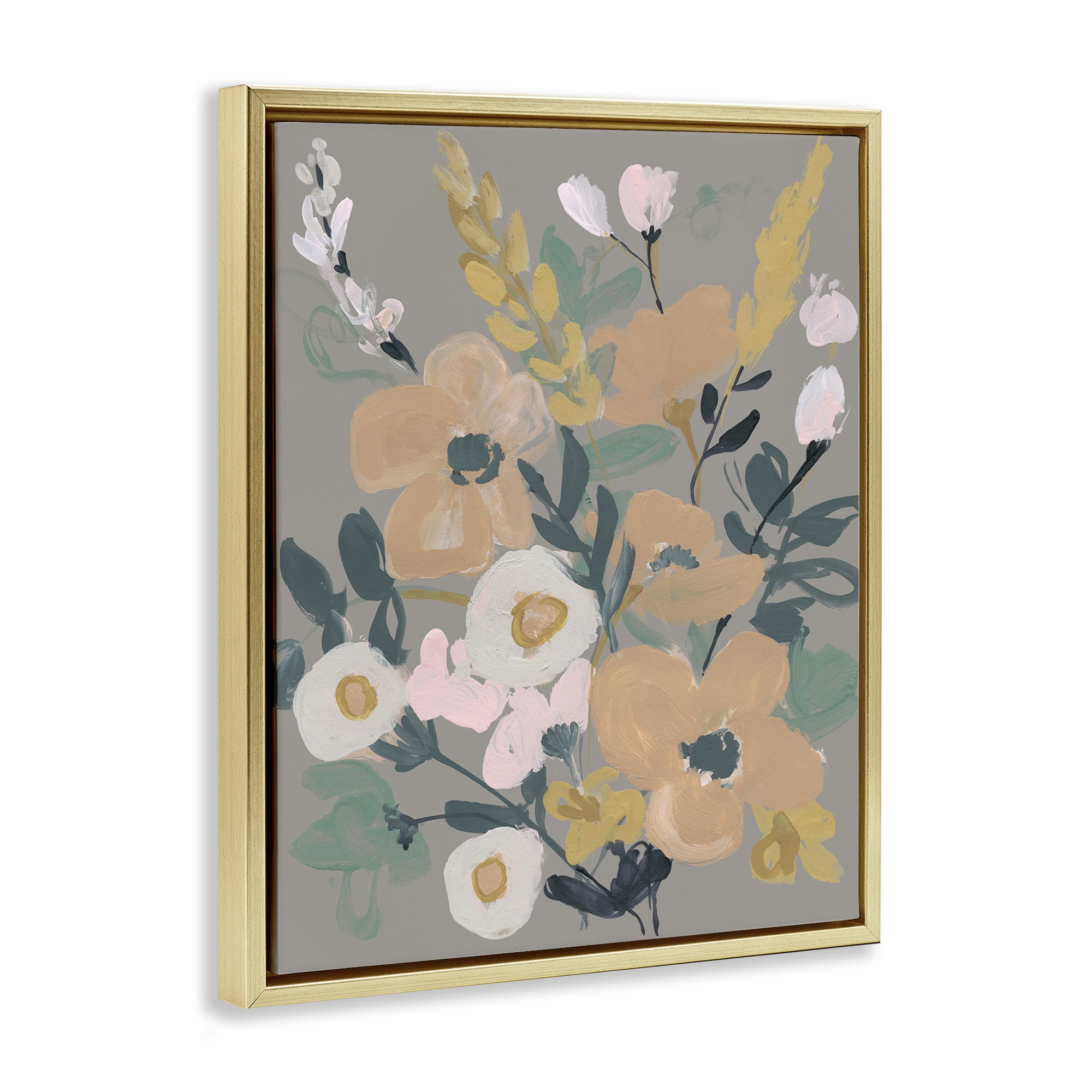 Stupell Industries Modern Wildflower Collage Botanical & Floral Painting Gold Floater Framed Art Print Wall Art, 25 x 31