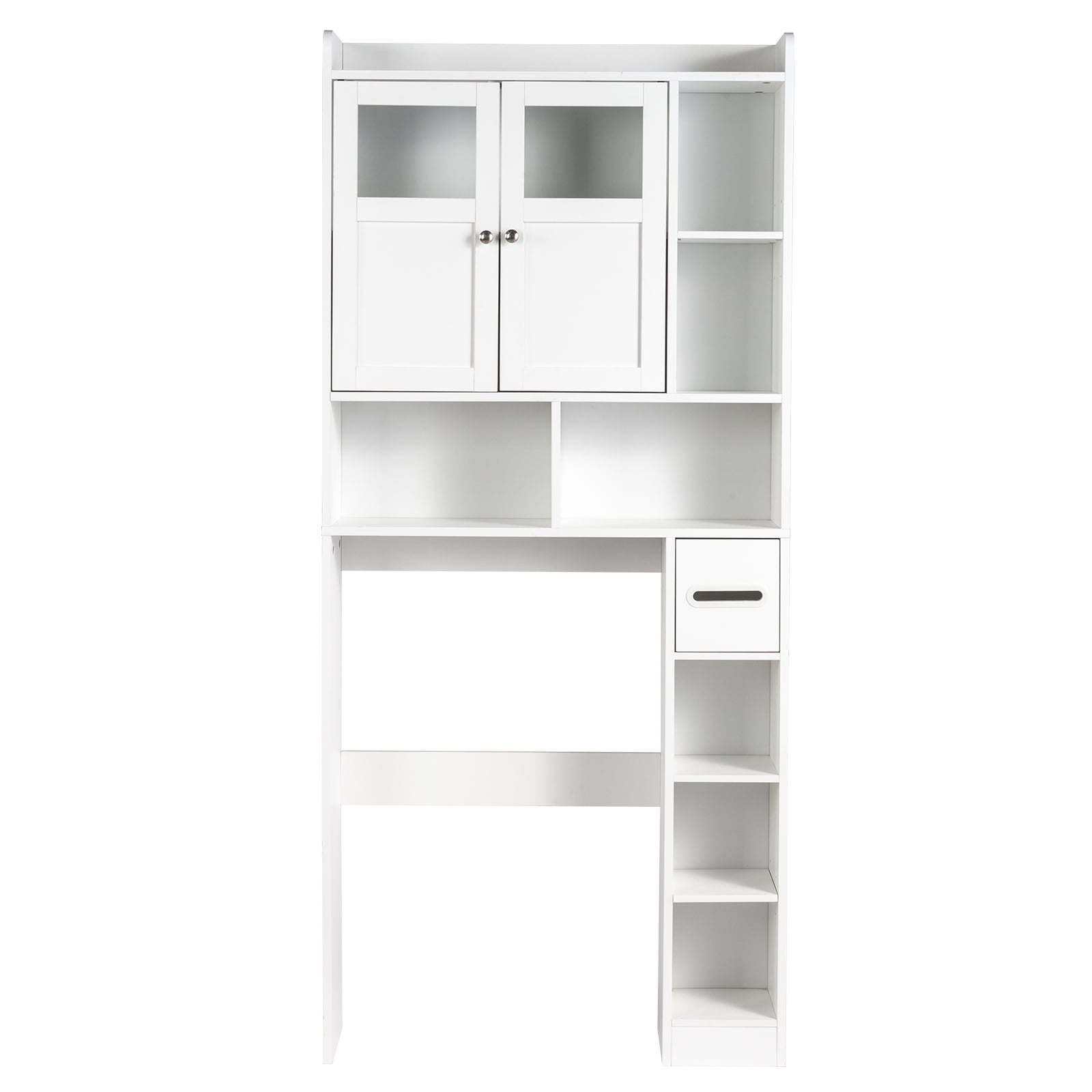 Zimtown Over the Toilet Bathroom Storage Cabinet with 2 Doors and 3 Storage Shelves& Side Storage, White