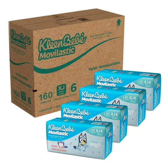 Pañales Kleenbebe Movilastic Etapa XJumbo unisex 160 piezas de Bluey