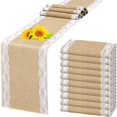 thumbnail image 1 of Camino de mesa de arpillera con encaje vintage, camino de mesa de yute natural, decoración de mesa de boda con encaje, 1 of 4