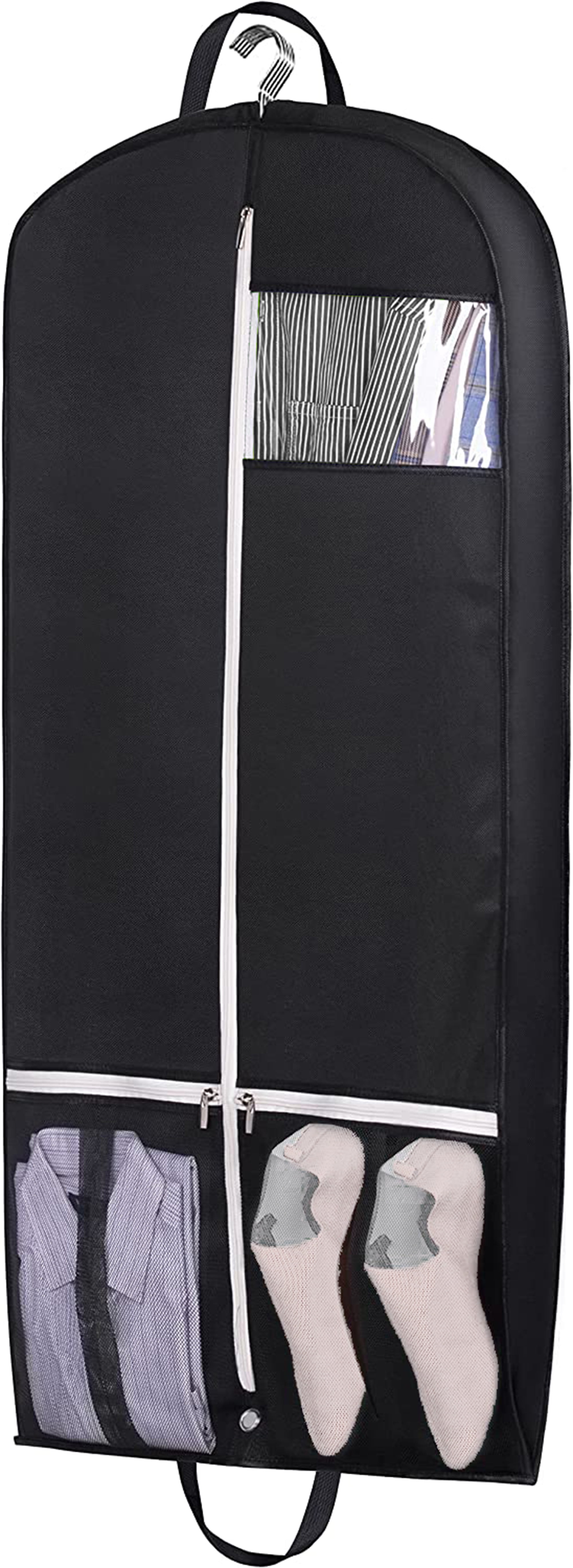 MISSLO 43' Gusseted Travel Garment Bags Breathable Suit Bag Dustproof Protector for Clothes Storage with Two Large Mesh Pockets, Black
