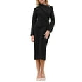 thumbnail image 2 of INSPIRE CHIC Women's Elegant Pencil Dress Lapel V Neck Long Sleeve 2025 Trendy Work Knee Length Dresses S Black, 2 of 5