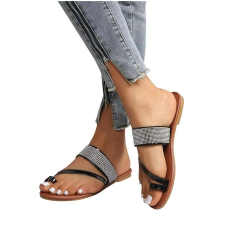 

Boho Slide Sandals for Women Girls Dressy Low Wedge Thong Sandals Casual Toe Ring Flat Sandals Cute Summer Bohemian Travel Flip Flop Sandal Shoes
