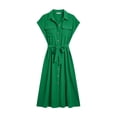thumbnail image 5 of ClodeEU Women's Collar Cap Sleeve Drawstring Waist Button Midi Shirt Dress,Casual Summer Dress Green,Women's Plus M, 5 of 5