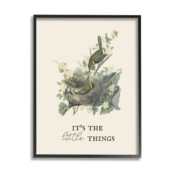 Stupell Industries It's The Little Things Bird Nest Graphic Art Black Framed Art Print Wall Art, Design by Lil' Rue